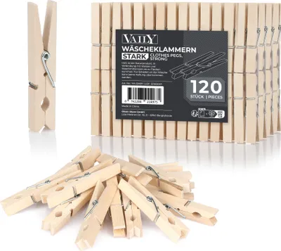 Produktbild von Vaily Wäscheklammern aus Birkenholz 120er Pack - Holzklammern für Wäsche und DIY
