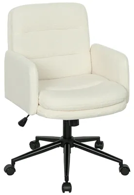 Obrázok produktu pre Kancelárska stolička – ergonomická stolička do domáceho pracoviska – s nastaviteľnou výškou – polstrovaná – otočná – s funkciou naklápania – umelá koža – maximálna nosnosť 120 kg – krémovo biela