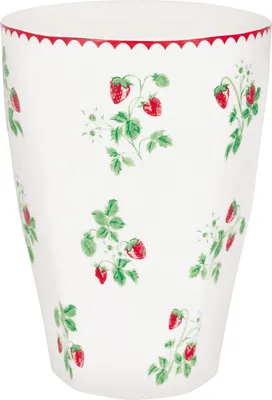 Produktbild von Greengate FRENCH Latte Cup Becher BERRY Weiß mit Erdbeeren Kaffeebecher 400 ml