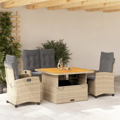 Produktbild von Design 4-tlg. Garten-Essgruppe mit Kissen Beige Poly Rattan, Gartenmöbel-Sets 2024 Neu