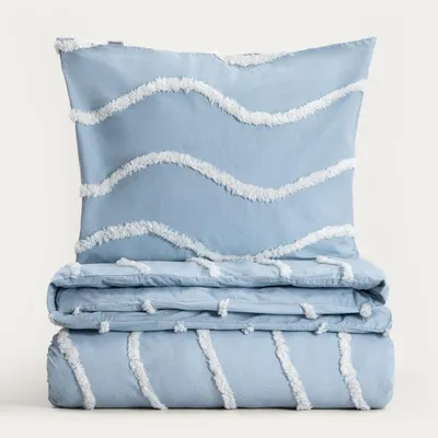 Produktbild von HOMLA DELIA Baumwolle blau Bettdecke mit Wellensteppung 160x200 + 2*50x60 cm
