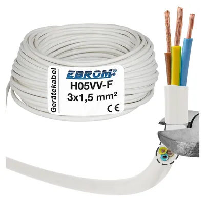 Immagine prodotto di EBROM - 5 metri di tubo flessibile in plastica linea rotonda LED linea cavo dispositivo H05VV-F 3x1,5 mm2 - colore: BIANCO