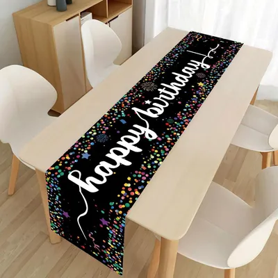 Tafelloper Happy Birthday 180x35 cm Schwarz mit Aufdruck