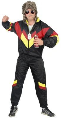 Produktbild von 80er Jahre Trainingsanzug Kostüm für Herren - schwarz rot gelb, Größe:L