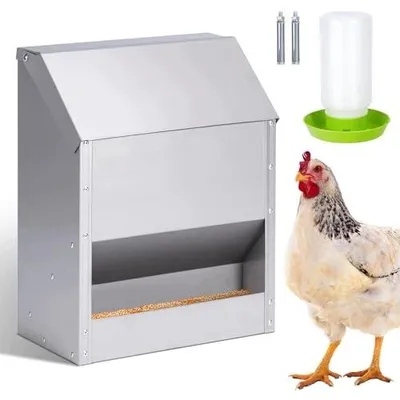Zdjęcie produktu dla Karmnik automatyczny dla kur 10 kg stal nierdzewna wisząca