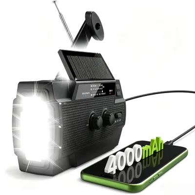 Produktbild von Solar Kurbelradio,Tragbares Notfallradio mit SOS Alarm,4000mAh, AM/FM, mit Leselicht, Notfallausrüstung, Sonstige Radios, 3 Lademöglichkeiten, Schwarz