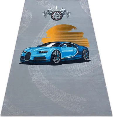 Produktbild von BAMBINO 41730 Waschteppich Auto, Rennen für Kinder Anti-Rutsch - grau / blau Grau 140x200 cm