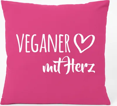 Produktbild von Huuraa Kissen Veganer mit Herz 40x40cm mit Füllung Fuchsia Baumwolle Dekokissen Geschenkidee