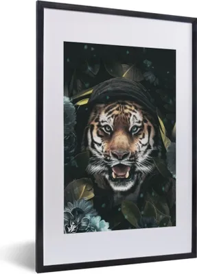 Produktbild von MuchoWow® MuchoWow® Gerahmtes Poster Blumen - Tiger - Raubtier 40x60 cm - Poster mit zchwarzem Bilderrahmen - Poster in Rahmen