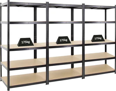 Produktbild von Mega Deal | 3x Schwerlastregal TAURUS | HxBxT 180x90x60cm | Fachlast 175kg | Schwarz