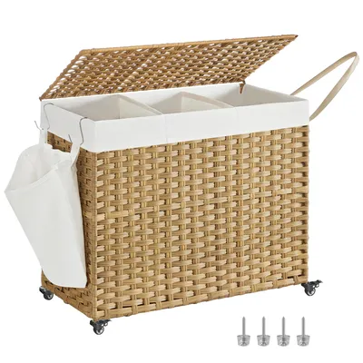 Produktbild von SONGMICS Wäschekorb, 160 L, mit Deckel, 3 Fächer, Wäschesack herausnehmbar