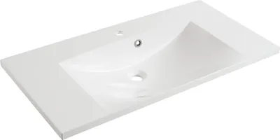 Produktbild von FACKELMANN Gussbecken / Waschtisch aus Gussmarmor / Maße (B x H x T): ca. 90 x 14 x 46 cm / Aufsatzwaschbecken / hochwertiges Waschbecken fürs Badezimmer und WC / Farbe: Weiß