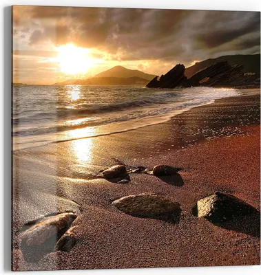 Produktbild von DEQORI Glasbild Echtglas 50x50 cm 'Strand im Sonnenuntergang' Wandbild Bild modern Deko