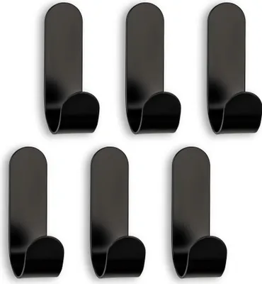 Produktbild von Sebson Wandhaken Edelstahl Schwarz selbstklebend Kleider- & Handtuchhaken 6er Set 60x18x33mm für Fliesen, Glas, Schränke max. 1kg Tragkraft ablösbar mit Föhn