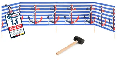 Produktbild von Garronda Strand Windschutz Sichtschutz 5m lang plus Gummihammer GAEX001 (Streifen/Anker, 5 m)