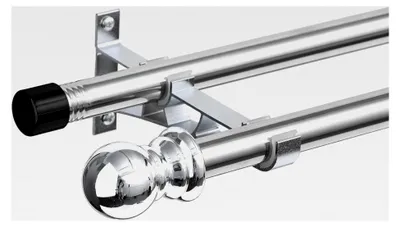 Produktbild von Doppelte Vorhangstangen für Fenster 76-223 cm, 2,5 cm Durchmesser - verstellbare dekorative silberne Vorhangstange für Glasschiebetüren, Terrassen, Schlafzimmer, Küchen und Badezimmer