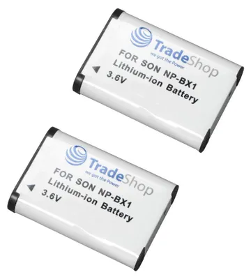 Produktbild von 2x Trade-Shop Li-Ion Akku 1300mAh ersetzt Akkutyp NP-BX1 für Sony Camcorder HDR-GW66, HDR-GWP88, HDR-AS10, DSC-RX100, DSC-WX350, DSC-H400 - 3,6V