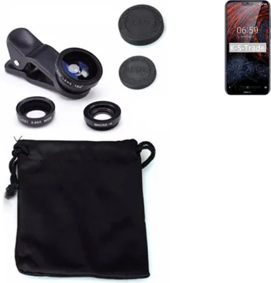 Produktbild von K-S-Trade Smartphone Kamera Linsen Set Kompatibel mit Nokia 6.1 Plus 3in1 Clip-On Kamera Adapter Macro Weitwinkel FishEye Fischauge Objektiv Linse