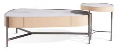 Image de Salon Set 2x table basse beige moderne de luxe en acier inoxydable