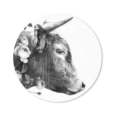 Produktbild von MuchoWow® Mauspad Mousepad Schottischer Highlander - Blumen - Schwarz - Weiß 50x50 cm - Mousepads - Maus Mat - Pad - Mausunterlage - Vinyl