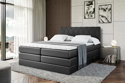 Produktbild von ALTDECOR Boxspringbett mit 2 Matratzen und Topper - 140x200 cm - LEPARO KING -Schwarz Kunstleder - Polsterbett mit, H3- und H4- Matratzen, Bettkasten und Lattenrost, Bett mit Stauraum