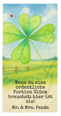 Produktbild von Mr. & Mrs. Panda Duschtuch Blume Kleeblatt Design - Weiß - Geschenk, Glück, Strandlaken, Umzug, Kleeblätter, Garten, Handtuch, Strandtuch, Großes Badehandtuch, Motivation