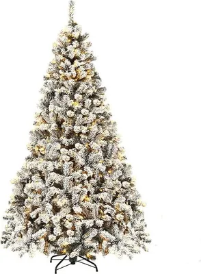 Immagine prodotto di COSTWAY 225cm albero di Natale artificiale con neve incl. 1010 aghi in PVC, 450 luci LED bianco caldo e supporto in metallo, abete, albero di Natale, bianco