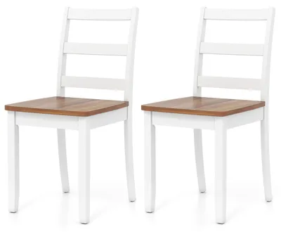Produktbild von KOMFOTTEU Esszimmerstühle 2er Set, Küchenstuhl mit Beinen aus Gummibaumholz bis 190 kg belastbar, Essstühle mit geschwungener Rückenlehne & Lattenrost, Holzstuhl für Esszimmer & Küche, Weiß