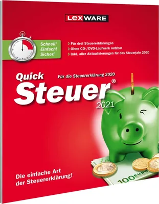 Produktbild von Lexware QuickSteuer 2021 für das Steuerjahr 2020 Minibox Einfache und schnelle Steuererklärung 1 Jahr Disc