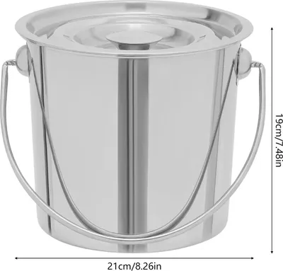 Image de Seau alimentaire - Seau en acier inoxydable - 6 litres, avec couvercle, poignée, rond, hauteur 19 cm, Ø 21 cm - Argent