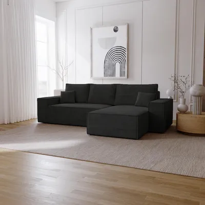 Image de Canapé d'angle avec fonction sommeil Bergamo L - Canapé 275 cm avec coffre de lit - droite, Canapé d'angle en L, Canapé-lit Noir (Amor Velvet 4322)