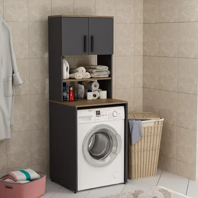 Immagine prodotto di Homidea MIA Mobiletto per lavatrice - Colonna bagno - Mobiletto per lavatrice e asciugatrice per cucina e bagno 182,1 x 65 x 60 cm (antracite/quercia)