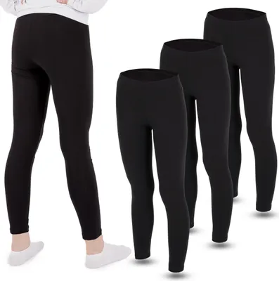 Produktbild von 3 Mädchen Leggings Set lang Baumwolle blickdicht Freizeithose elastisch Schwarz 128-134