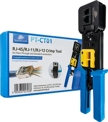 Zdjęcie produktu dla Szczypce do zaciskania RJ45, RJ12, RJ11 - Spacetronik PT-CT01 - Profesjonalne narzędzie sieciowe - Kompatybilne z Cat7 Cat 6A Cat 6 - Szczypce do zaciskania do dużych obciążeń