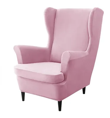 Produktbild von Elastischer Velours-Sesselbezug für Ohrensessel in Rosa – dehnbarer Schonbezug