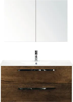 Produktbild von Sanox Badmöbel-Set Seville BxHxT 101 x 170 x 46 cm Frontfarbe tabacco mit Waschtisch Keramik weiß, Waschtischunterschran