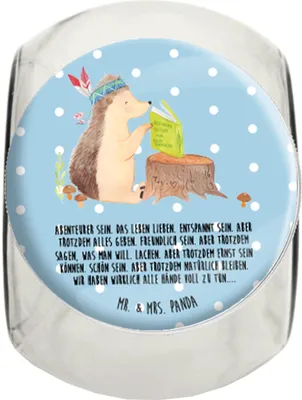 Produktbild von Mr. & Mrs. Panda keksglas Igel Federschmuck L 870ml - Blau Pastell - Geschenk, Vorratsdose, Frischhaltedose, aufbewahrungsglas, glasbehälter, Lagerfeuer, Abenteuer