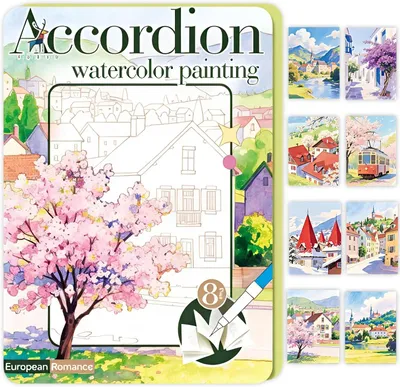 Productafbeelding van Aquarelnotitieboek, kleurboek voor volwassenen, anti-stress, magisch waterkleurboek met penselen en 12 kleuren, voor beginners, volwassenen