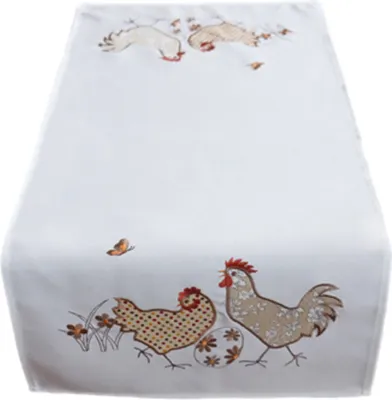 Produktbild von Tischläufer 40x85 cm braun Ostern cremeweiß Hahn & Henne Stickerei Mitteldecke