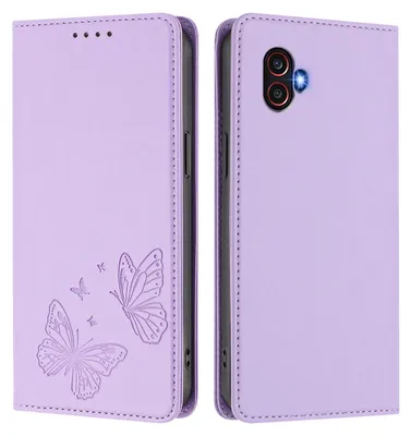 Obrázek produktu pro Kožené pouzdro pro Samsung Galaxy XCover6 Pro, motýlí ražbou, peněženkové flip pouzdro se stojánkem Světle fialová