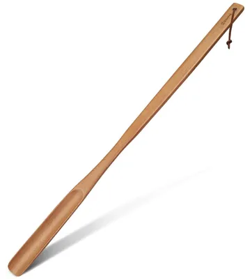 Immagine prodotto di Calzascarpe in legno, extra lungo, 75 cm, colore giallo, realizzato in faggio con foro per il fissaggio