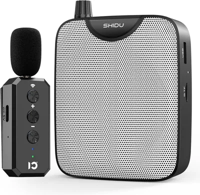 Imagen del producto de Amplificador de voz portátil inalámbrico, con micrófono de auriculares, batería de 2000 mAh, color