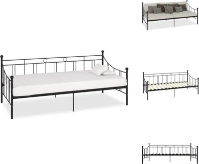 Zdjęcie produktu dla vidaXL Rama łóżka dziennego czarna metalowa 90×200 cm - Łóżka i ramy łóżek
