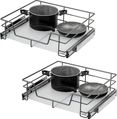 Immagine prodotto di set di 2 cassetti telescopici bremermann - 60 cm con ripiano, cassetto da cucina per il montaggio successivo, in metallo (grigio)