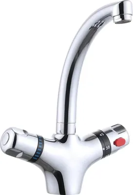 Obrázok produktu pre Kuchynská batéria - Jednopáková, 1-otvorová - Otočná výtoková rúra - Teplá/studená - Leštená mosadz - Výška 23 cm - Strieborná