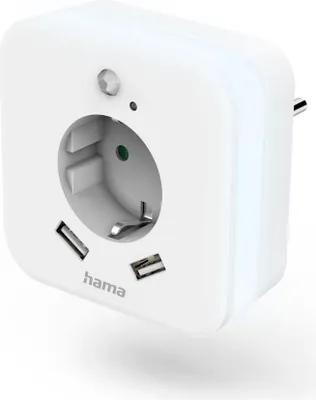 Produktbild von Hama LED-Nachtlicht mit Steckdose, 2 USB-Ausgnge, Bewegungs- und Lichtsensor (00223498)