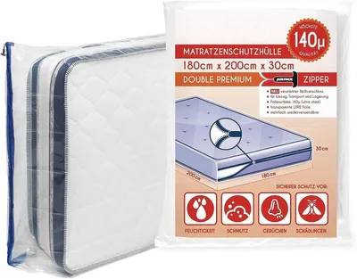 Productafbeelding van PromoHome® Matrasbeschermer 180x200 cm, dubbel, 140 micron - Waterdichte beschermhoes met rits, geschikt voor verhuizing en opslag