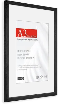 Productafbeelding van Fotolijst DIN A3, 29,7x42 cm, naturel hout, zwart, geschikt voor wandmontage, met passe-partout voor A4 (21x30 cm)