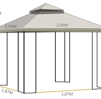 Obrázok produktu pre Záhradný pavilón – párty stan s dvojitou strechou – 3 x 3 m – 4 bočné steny – plastová konštrukcia – strecha z polyesteru – béžová farba