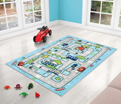 Obrázok produktu pre Detský koberec 100 x 150 cm modrá autodráha
